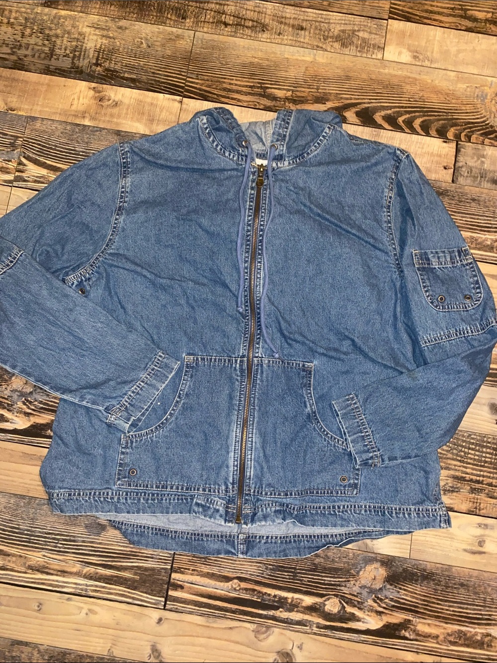 Dress Barn Light Blue Denim Hooded Zip Jacket